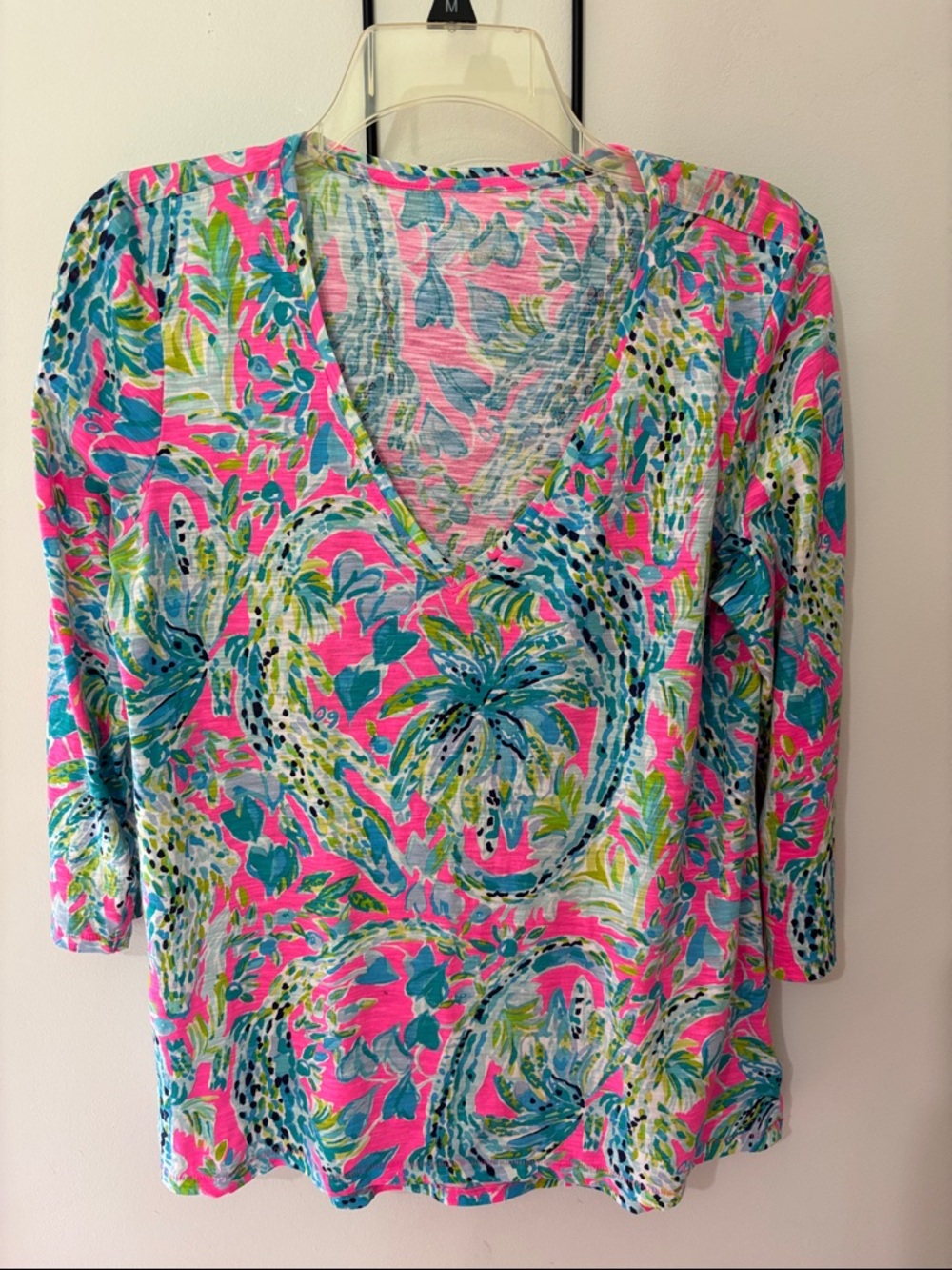 Lilly Pulitzer Pink Multicolor Palm Print V-Neck Blouse